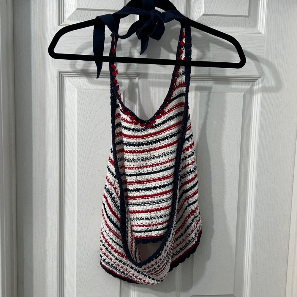 Blue Rain Crochet Striped Halter Top – Red White Blue Size M - Picture 3 of 3